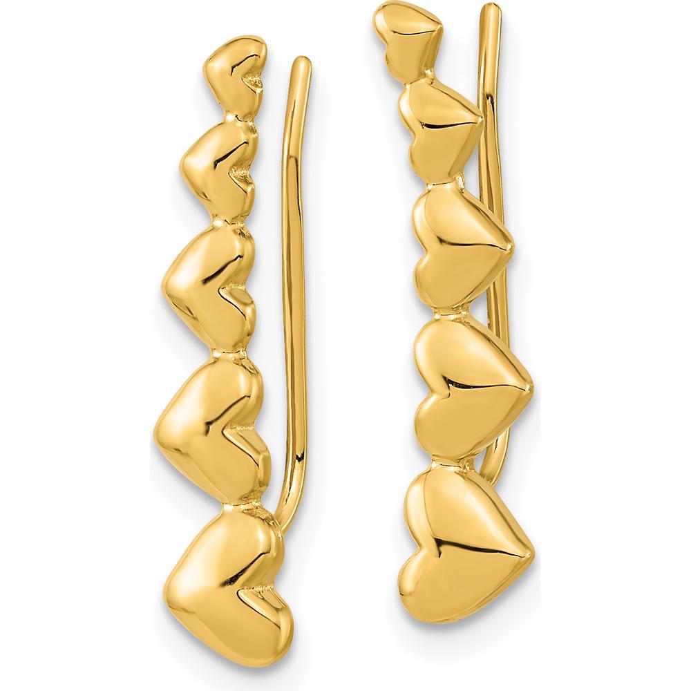 14K Yellow Gold Heart Polished Ear Climbers - 22.9mm Length by 0