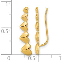 14K Yellow Gold Heart Polished Ear Climbers - 22.9mm Length by 0