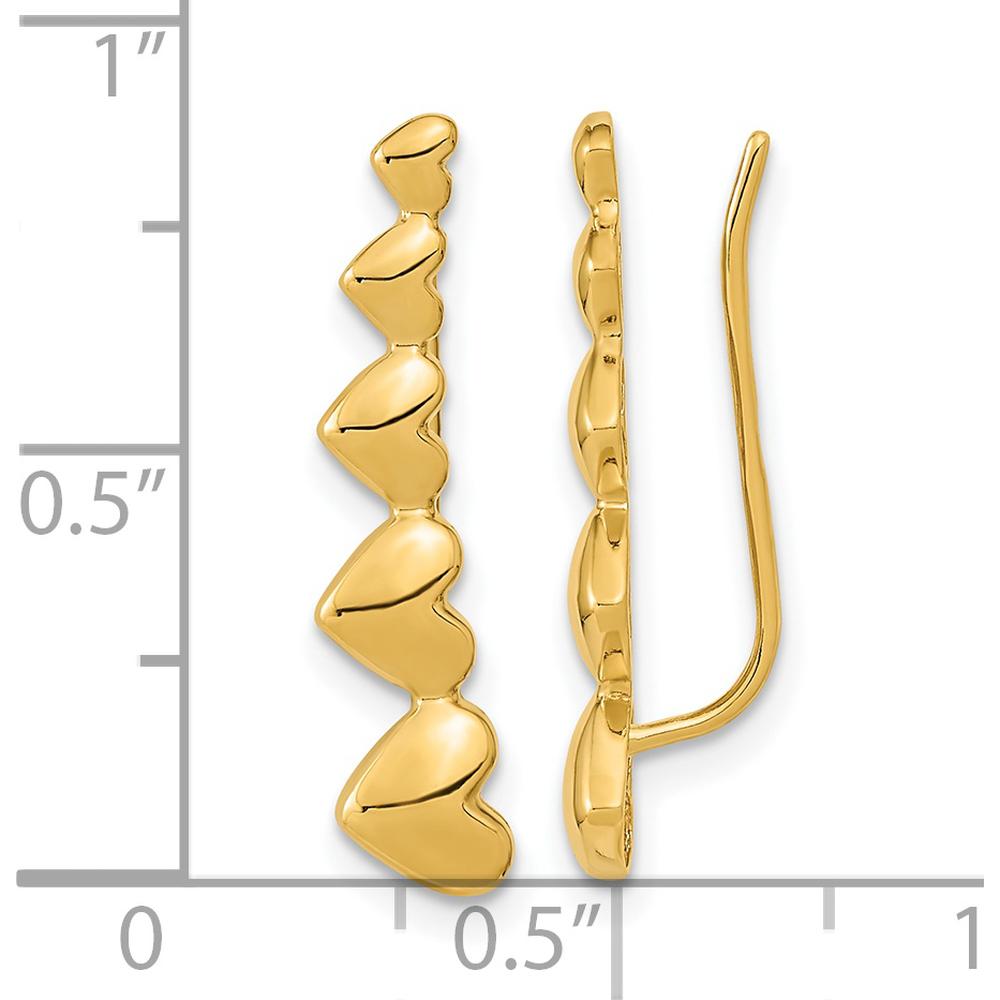 14K Yellow Gold Heart Polished Ear Climbers - 22.9mm Length by 0