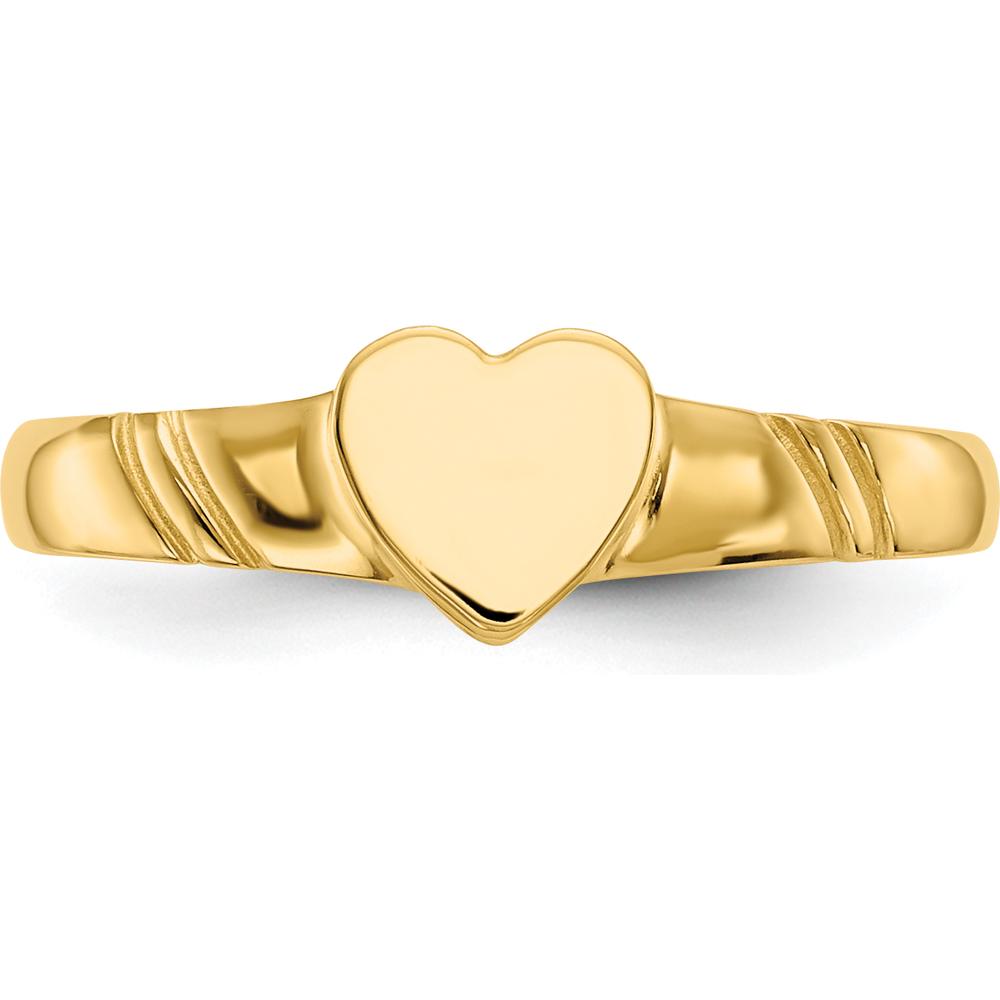 14K Yellow Gold Heart Ring for Children - Solid Band, 5mm Heart Top by Oro Pregiato