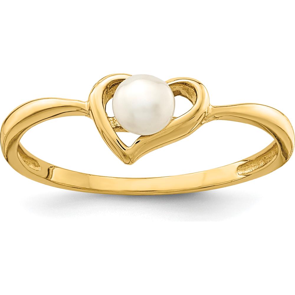 14K Yellow Gold Heart Ring with 3-4mm White Freshwater Cultured Pearl by Madi K