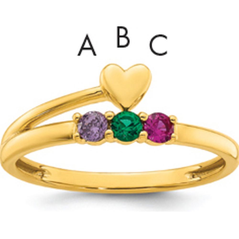 14K Yellow Gold Heart Ring with 3 Birthstones - Amethyst, Emerald, Ruby by Oro Pregiato