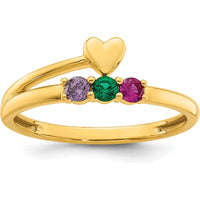14K Yellow Gold Heart Ring with 3 Birthstones - Amethyst, Emerald, Ruby by Oro Pregiato
