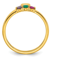 14K Yellow Gold Heart Ring with 3 Birthstones - Amethyst, Emerald, Ruby by Oro Pregiato