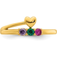 14K Yellow Gold Heart Ring with 3 Birthstones - Amethyst, Emerald, Ruby by Oro Pregiato