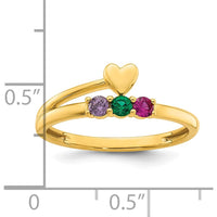 14K Yellow Gold Heart Ring with 3 Birthstones - Amethyst, Emerald, Ruby by Oro Pregiato