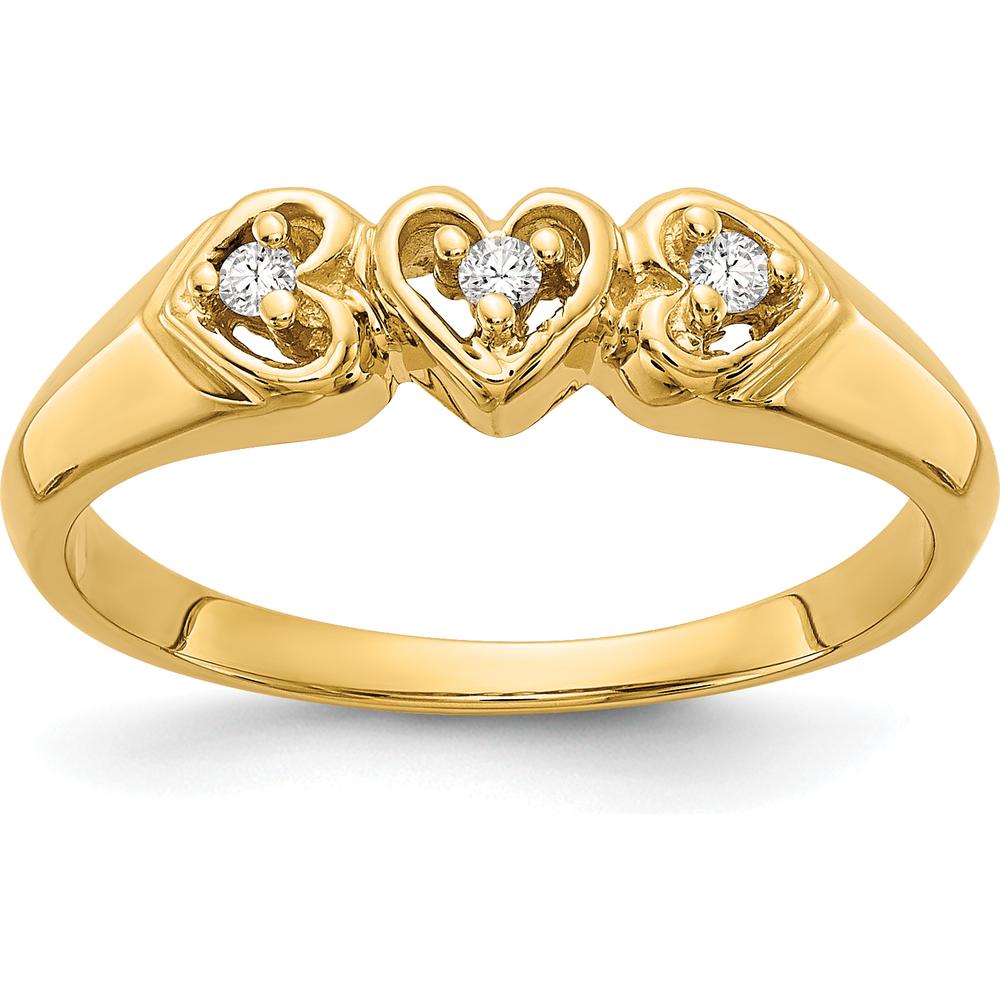 14K Yellow Gold Heart Ring with 3 Prong Set Round Diamonds - 0.045 Carat Total Diamond Weight by Monteluci Fine Jewelry