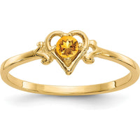 14K Yellow Gold Heart Ring with 3mm Round Citrine - 0.10 Carat Total Gem Weight by Oro Pregiato