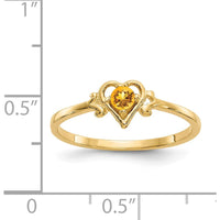 14K Yellow Gold Heart Ring with 3mm Round Citrine - 0.10 Carat Total Gem Weight by Oro Pregiato