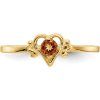 14K Yellow Gold Heart Ring with 3mm Round Citrine - 0.10 Carat Total Gem Weight by Oro Pregiato