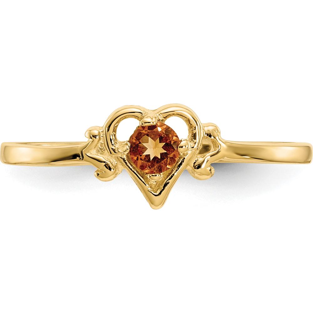 14K Yellow Gold Heart Ring with 3mm Round Citrine - 0.10 Carat Total Gem Weight by Oro Pregiato