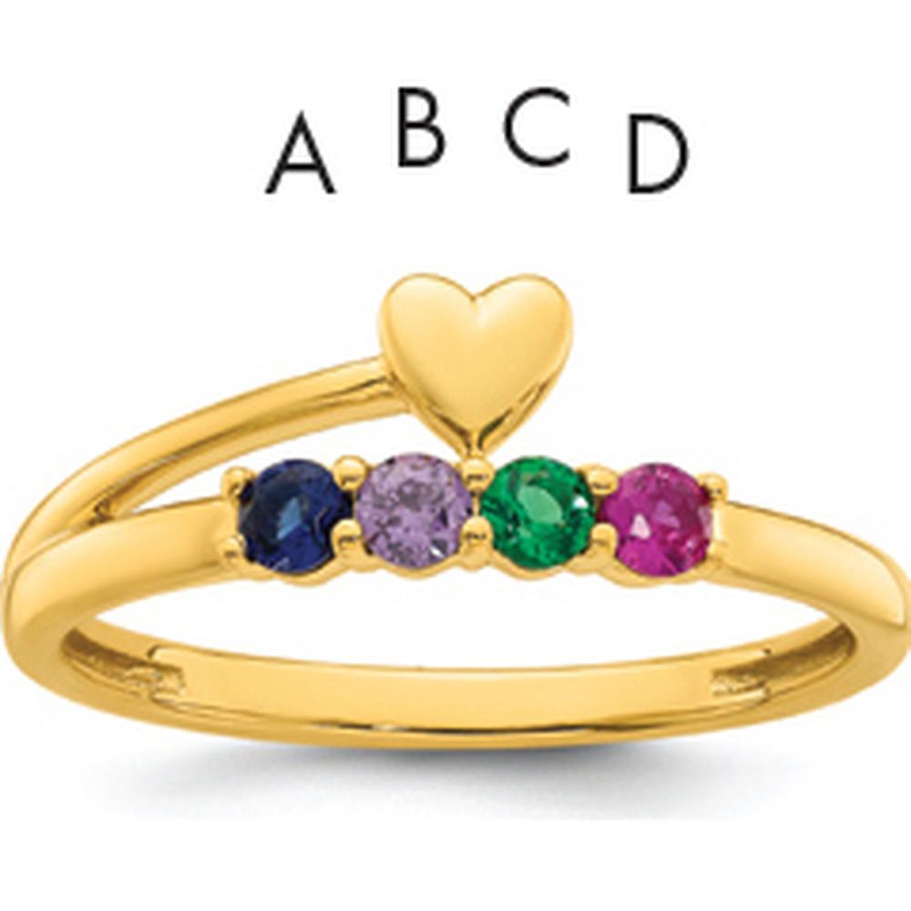 14K Yellow Gold Heart Ring with 4 Birthstones - Customizable Design by Oro Pregiato