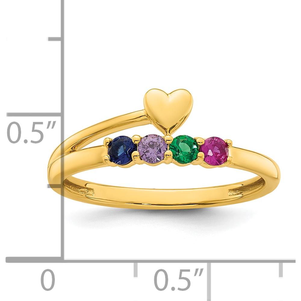 14K Yellow Gold Heart Ring with 4 Birthstones - Customizable Design by Oro Pregiato
