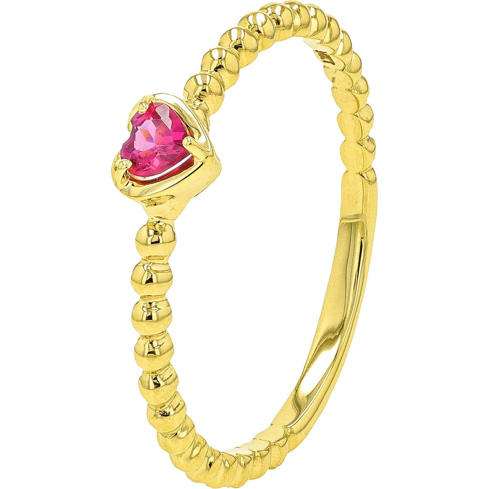 14K Yellow Gold Heart Ring with Beaded Band and 0.15 Carat Pink Tourmaline Gemstone