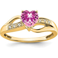 14K Yellow Gold Heart Ring with Created Pink Sapphire and Diamonds - 1.00 Carat Total Weight by 0
