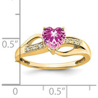 14K Yellow Gold Heart Ring with Created Pink Sapphire and Diamonds - 1.00 Carat Total Weight by 0