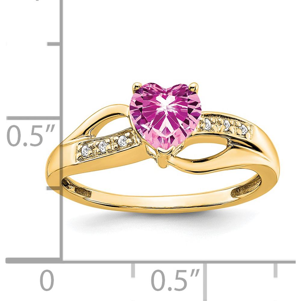 14K Yellow Gold Heart Ring with Created Pink Sapphire and Diamonds - 1.00 Carat Total Weight by 0
