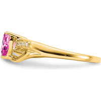 14K Yellow Gold Heart Ring with Created Pink Sapphire and Diamonds - 1.00 Carat Total Weight by 0