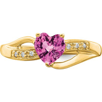 14K Yellow Gold Heart Ring with Created Pink Sapphire and Diamonds - 1.00 Carat Total Weight by 0