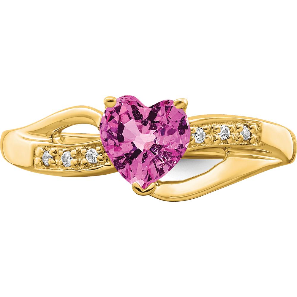 14K Yellow Gold Heart Ring with Created Pink Sapphire and Diamonds - 1.00 Carat Total Weight by 0