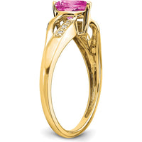14K Yellow Gold Heart Ring with Created Pink Sapphire and Diamonds - 1.00 Carat Total Weight by 0