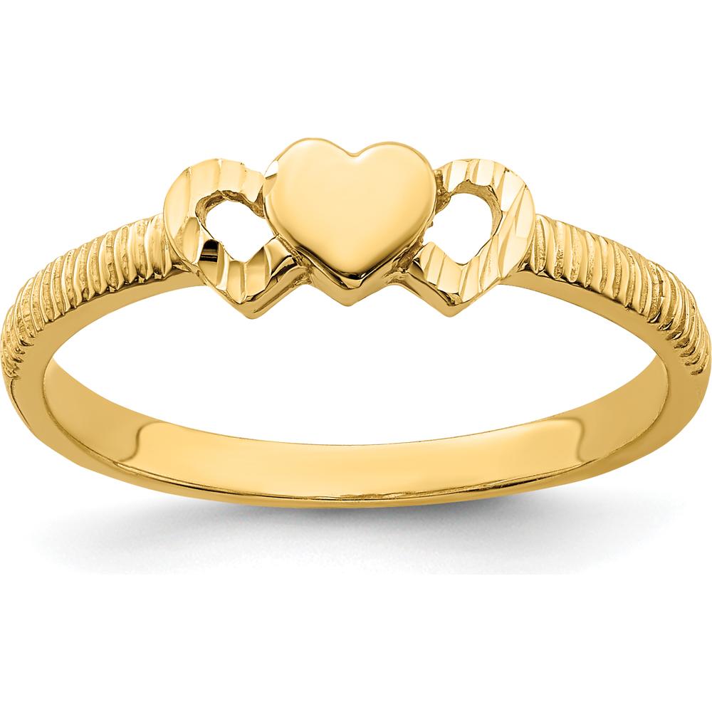 14K Yellow Gold Heart Ring with Diamond-Cut Hearts - Solid Design, Tapered Band by Oro Pregiato