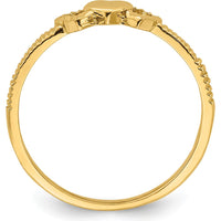 14K Yellow Gold Heart Ring with Diamond-Cut Hearts - Solid Design, Tapered Band by Oro Pregiato