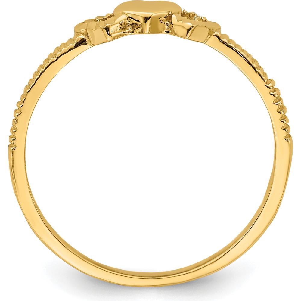 14K Yellow Gold Heart Ring with Diamond-Cut Hearts - Solid Design, Tapered Band by Oro Pregiato