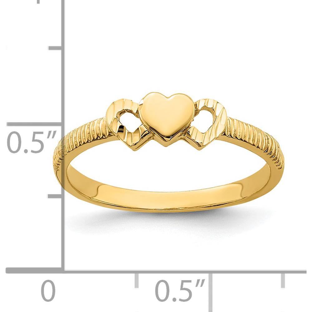 14K Yellow Gold Heart Ring with Diamond-Cut Hearts - Solid Design, Tapered Band by Oro Pregiato