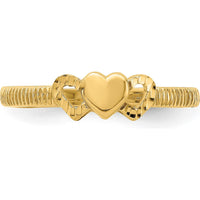 14K Yellow Gold Heart Ring with Diamond-Cut Hearts - Solid Design, Tapered Band by Oro Pregiato