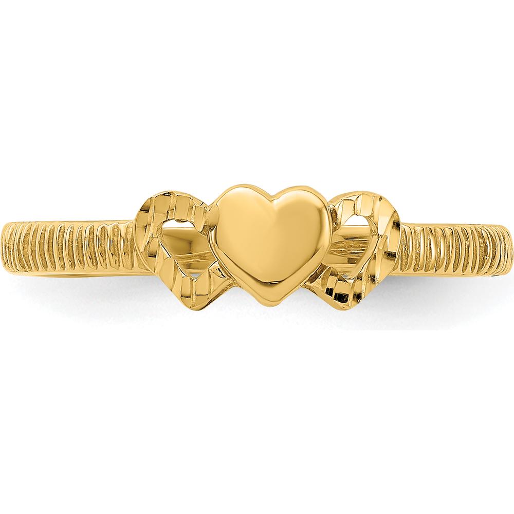 14K Yellow Gold Heart Ring with Diamond-Cut Hearts - Solid Design, Tapered Band by Oro Pregiato