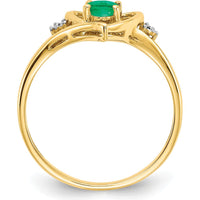 14K Yellow Gold Heart Ring with Oval Emerald and Round Diamonds - 0.42 Carat Total Emerald Weight, 0.01 Carat Total Diamond Weight by Oro Pregiato