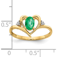 14K Yellow Gold Heart Ring with Oval Emerald and Round Diamonds - 0.42 Carat Total Emerald Weight, 0.01 Carat Total Diamond Weight by Oro Pregiato