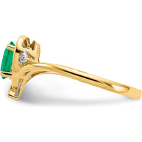 14K Yellow Gold Heart Ring with Oval Emerald and Round Diamonds - 0.42 Carat Total Emerald Weight, 0.01 Carat Total Diamond Weight by Oro Pregiato