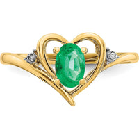 14K Yellow Gold Heart Ring with Oval Emerald and Round Diamonds - 0.42 Carat Total Emerald Weight, 0.01 Carat Total Diamond Weight by Oro Pregiato