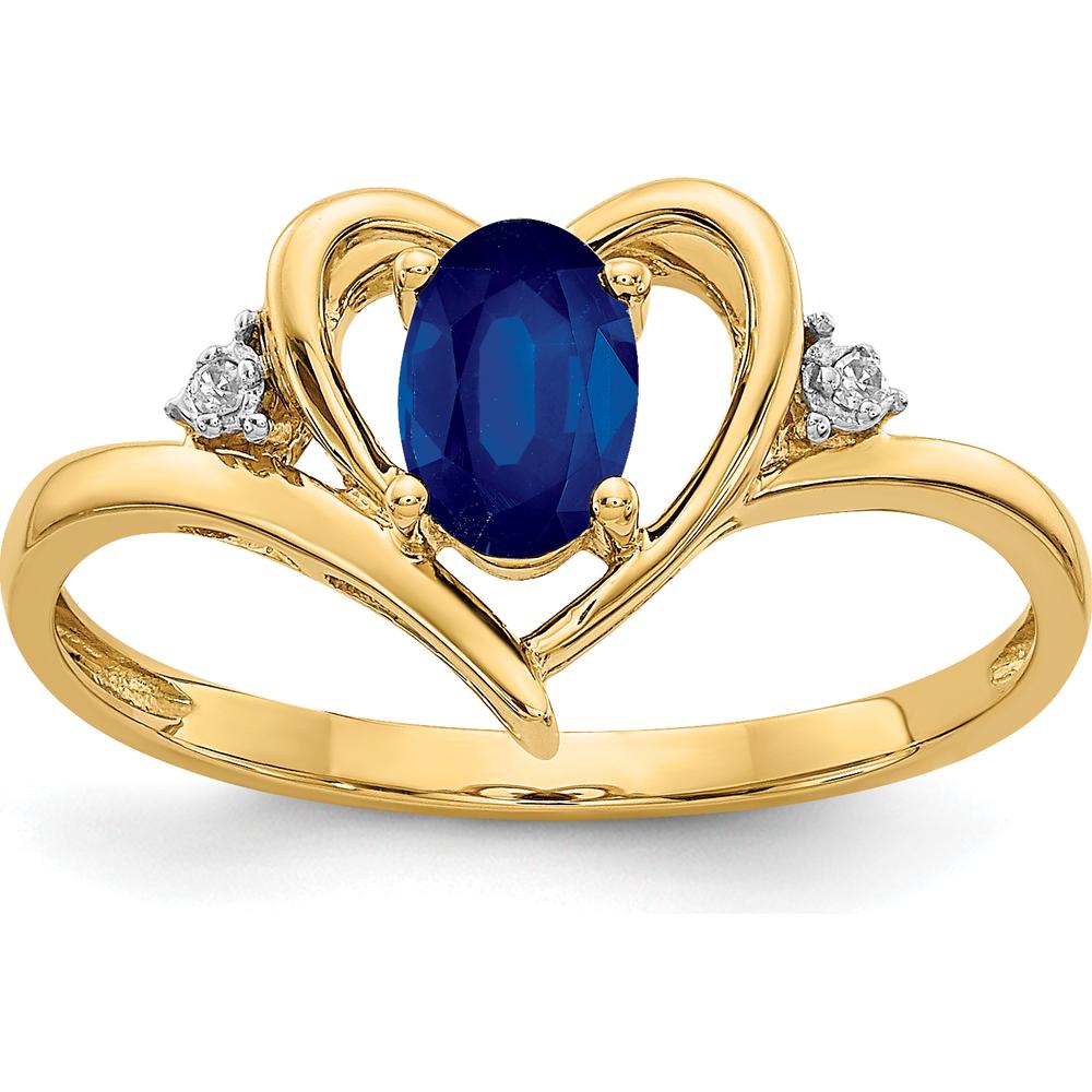 14K Yellow Gold Heart Ring with Oval Sapphire and Round Diamonds - 0.6 Carat Total Sapphire Weight by Oro Pregiato