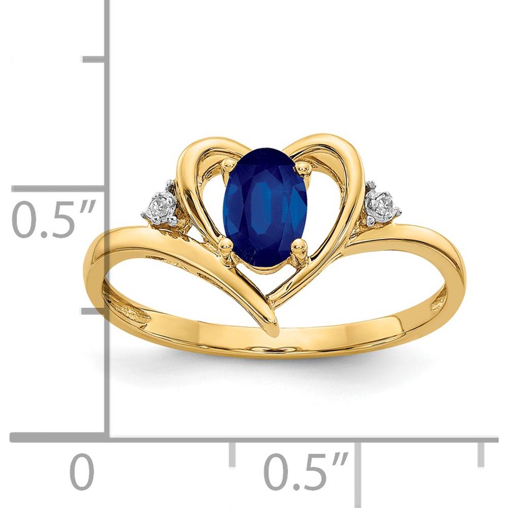 14K Yellow Gold Heart Ring with Oval Sapphire and Round Diamonds - 0.6 Carat Total Sapphire Weight by Oro Pregiato