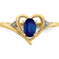 14K Yellow Gold Heart Ring with Oval Sapphire and Round Diamonds - 0.6 Carat Total Sapphire Weight by Oro Pregiato