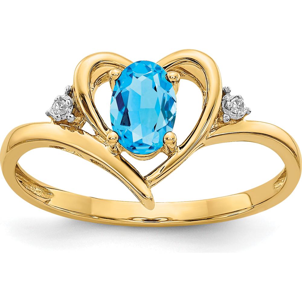 14K Yellow Gold Heart Ring with Oval Swiss Blue Topaz - 0.56 Carat Topaz, 0.01 Carat Total Diamond Weight by Oro Pregiato