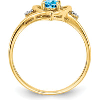 14K Yellow Gold Heart Ring with Oval Swiss Blue Topaz - 0.56 Carat Topaz, 0.01 Carat Total Diamond Weight by Oro Pregiato