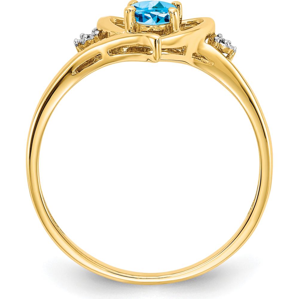 14K Yellow Gold Heart Ring with Oval Swiss Blue Topaz - 0.56 Carat Topaz, 0.01 Carat Total Diamond Weight by Oro Pregiato