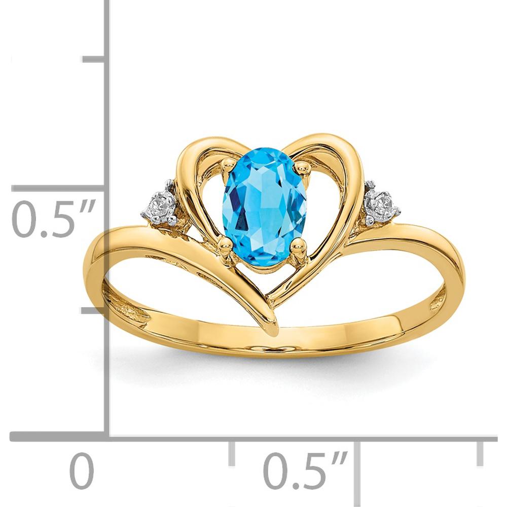 14K Yellow Gold Heart Ring with Oval Swiss Blue Topaz - 0.56 Carat Topaz, 0.01 Carat Total Diamond Weight by Oro Pregiato