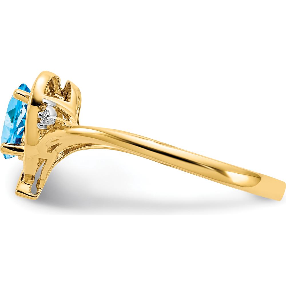 14K Yellow Gold Heart Ring with Oval Swiss Blue Topaz - 0.56 Carat Topaz, 0.01 Carat Total Diamond Weight by Oro Pregiato