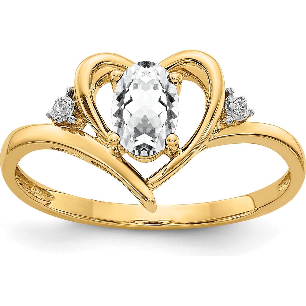 14K Yellow Gold Heart Ring with Oval White Topaz and Round Diamonds - 0.55 Carat Total Topaz Weight by Oro Pregiato