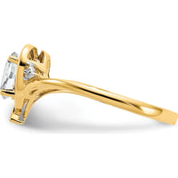 14K Yellow Gold Heart Ring with Oval White Topaz and Round Diamonds - 0.55 Carat Total Topaz Weight by Oro Pregiato