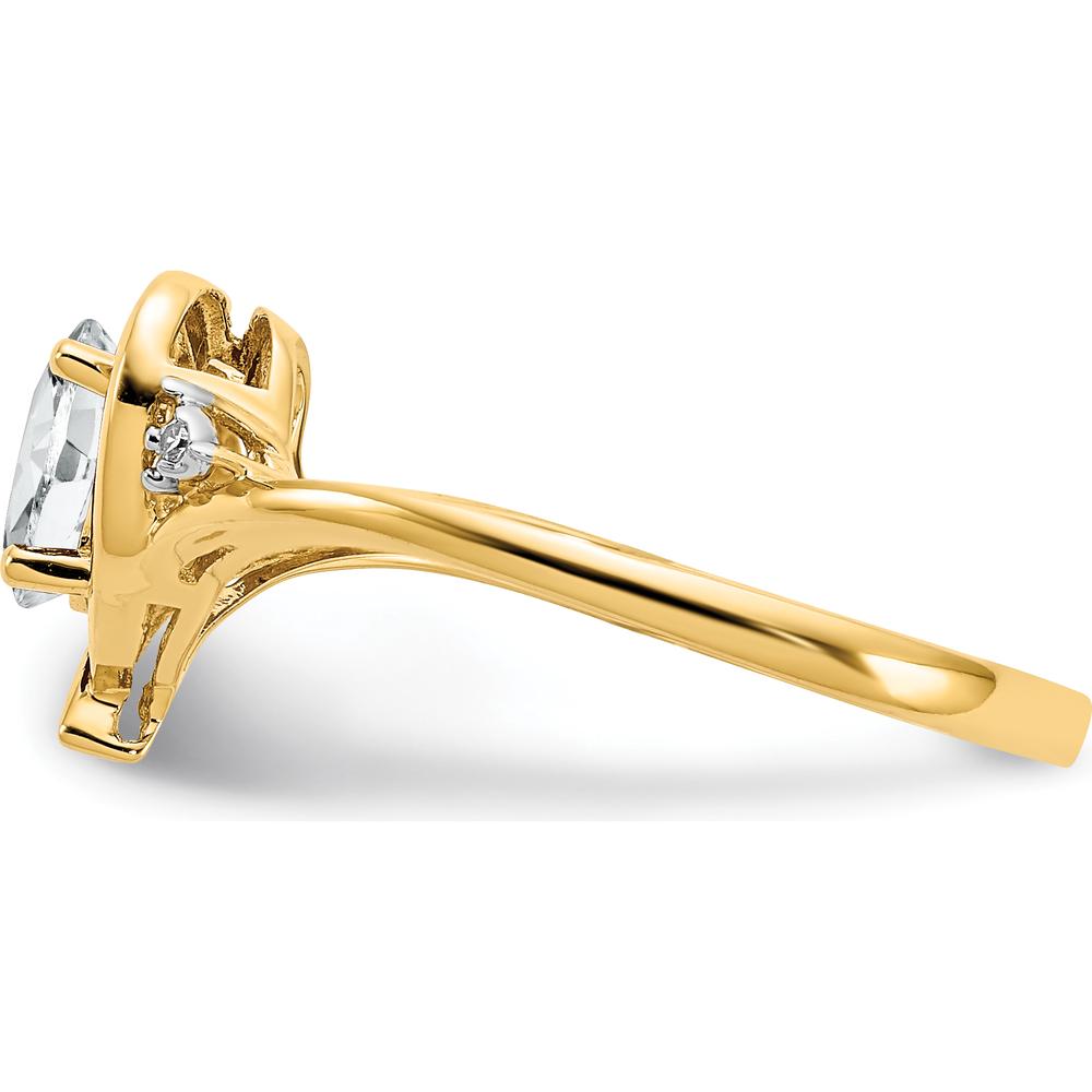 14K Yellow Gold Heart Ring with Oval White Topaz and Round Diamonds - 0.55 Carat Total Topaz Weight by Oro Pregiato