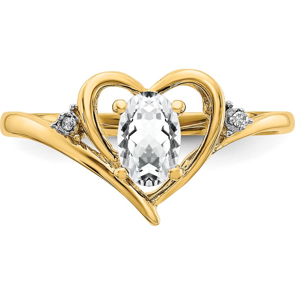 14K Yellow Gold Heart Ring with Oval White Topaz and Round Diamonds - 0.55 Carat Total Topaz Weight by Oro Pregiato