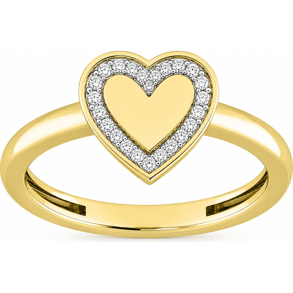 14K Yellow Gold Heart Ring with Pavé Set Round Diamonds - 0.11 Carat Total Diamond Weight by Auriventus
