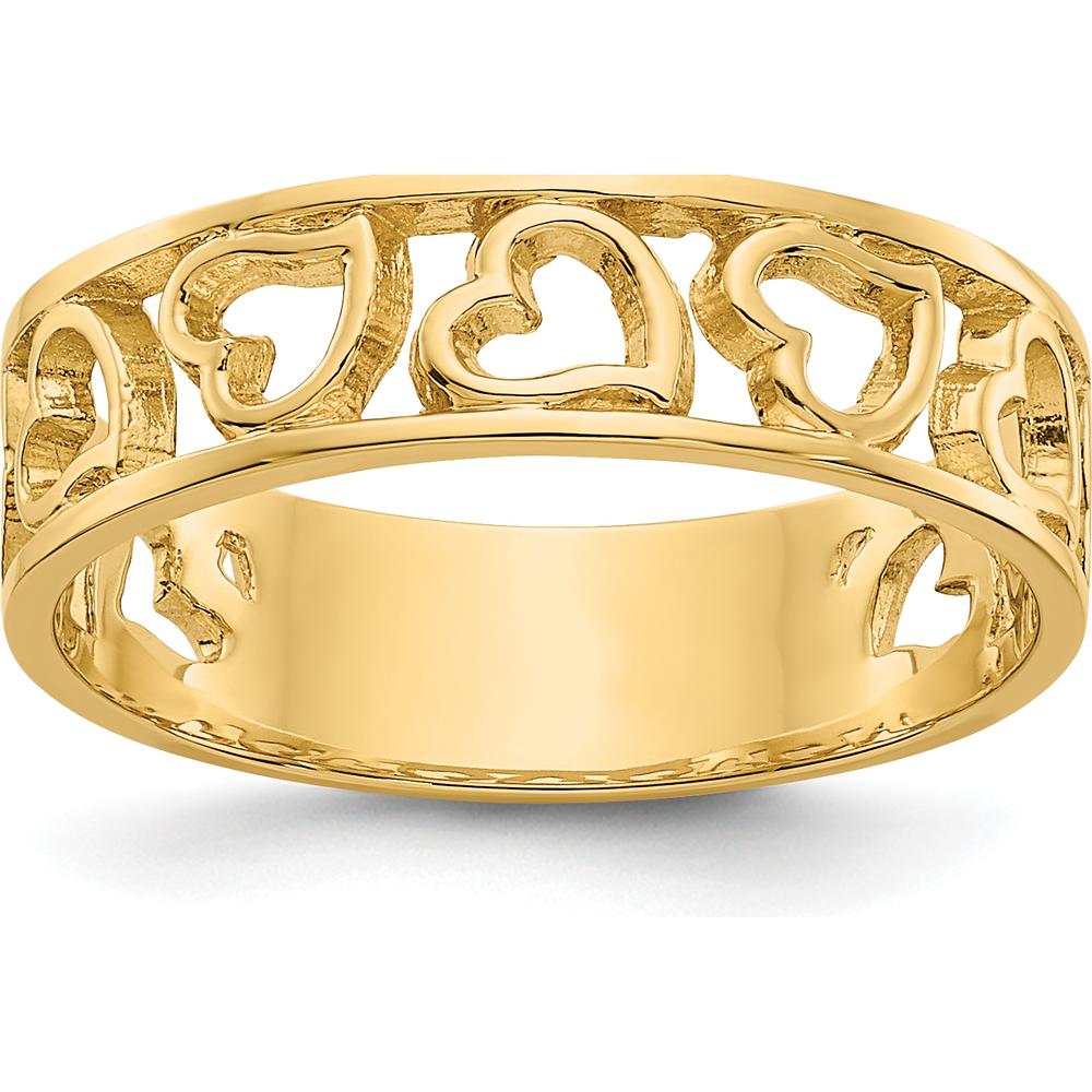 14K Yellow Gold Heart Ring with Polished Finish - Elegant Heart Design, Adjustable Band, Perfect for Gifts or Everyday Wear by 0