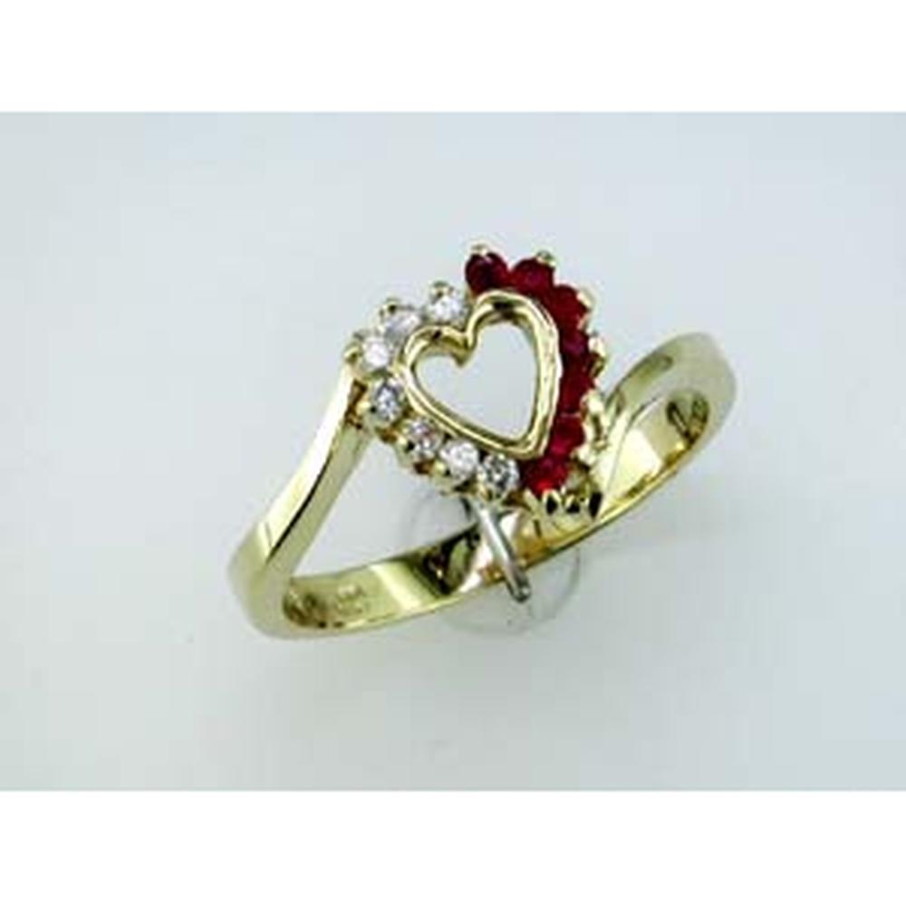14K Yellow Gold Heart Ring with Round Diamonds (0.12ct) and Round Rubies - Royal Jewelry